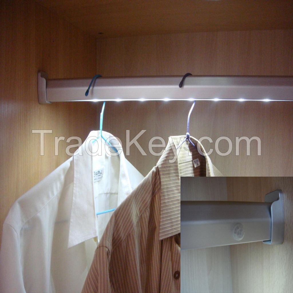 Hanger rod LED light with double PIR sensor for hotel