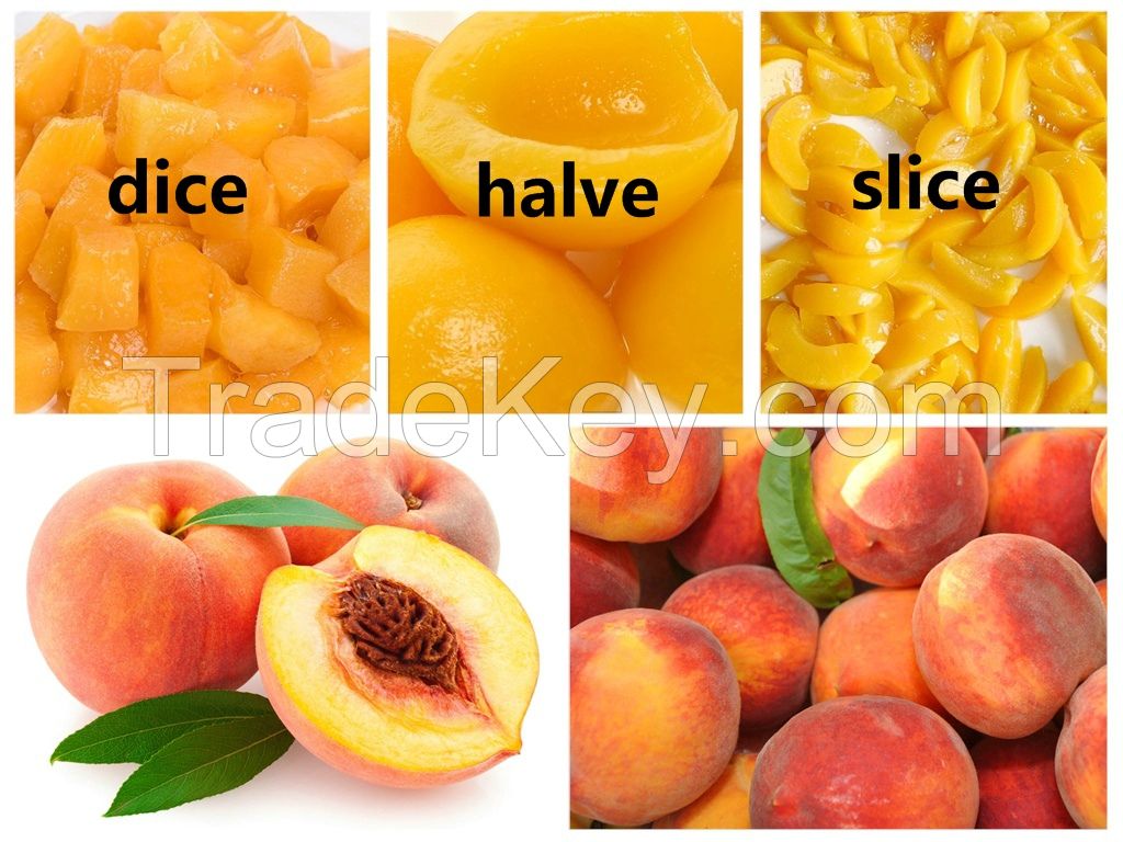 Canned yellow peach halves, regular/irregular slice, dice