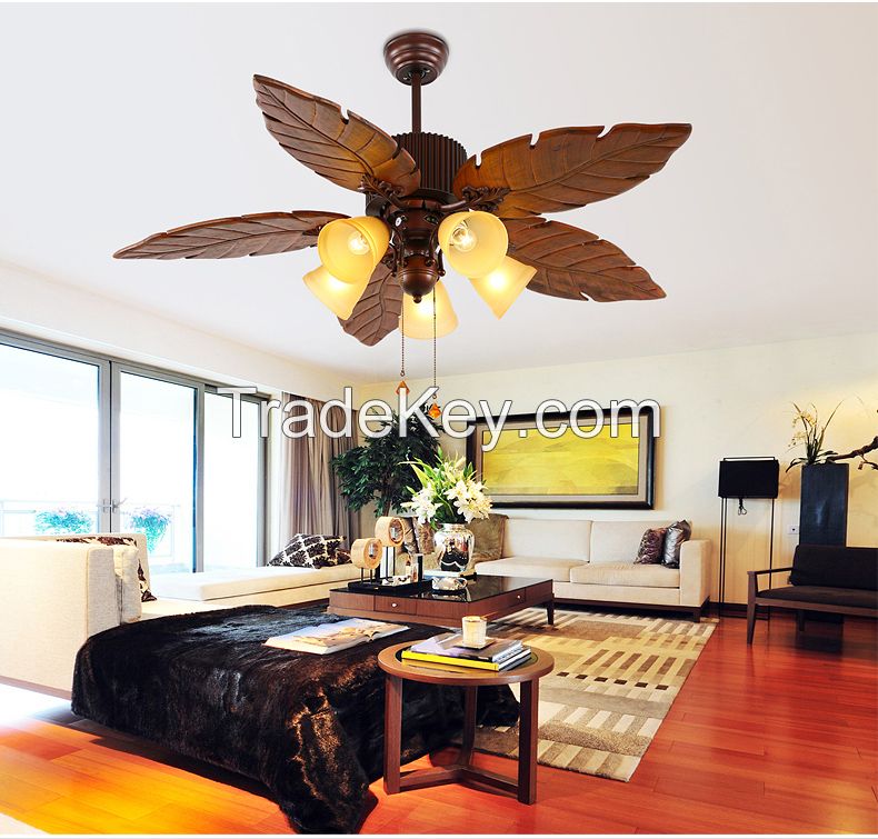 52&quot; wood blade ceiling fan light with pull cord control