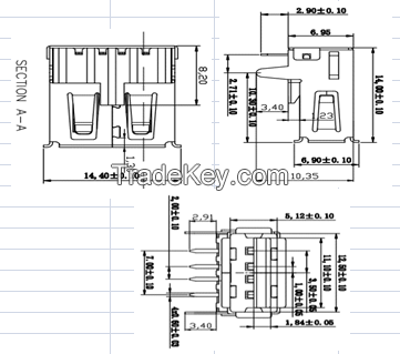 AF 90 degree High Quality USB Connector type A female USB receptance