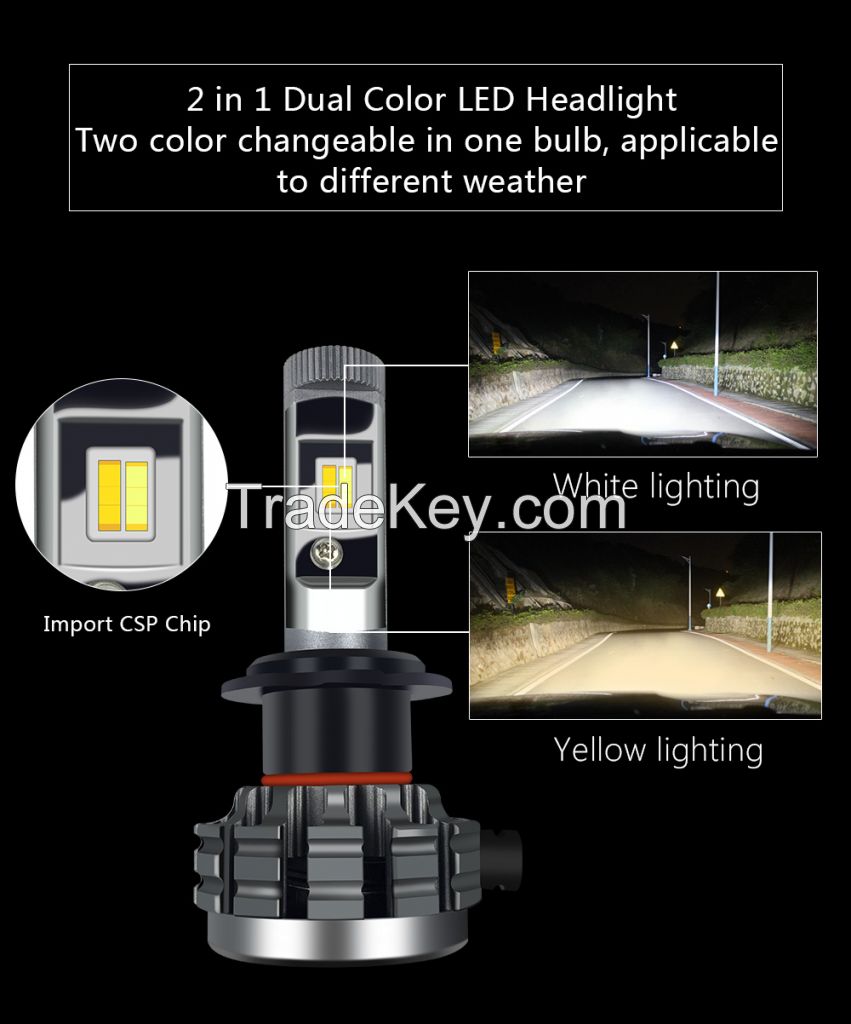 shenzhen auto accessories,automobile led h1,h7,h8,h11,9005,9006,9012,h4 dual color headlights