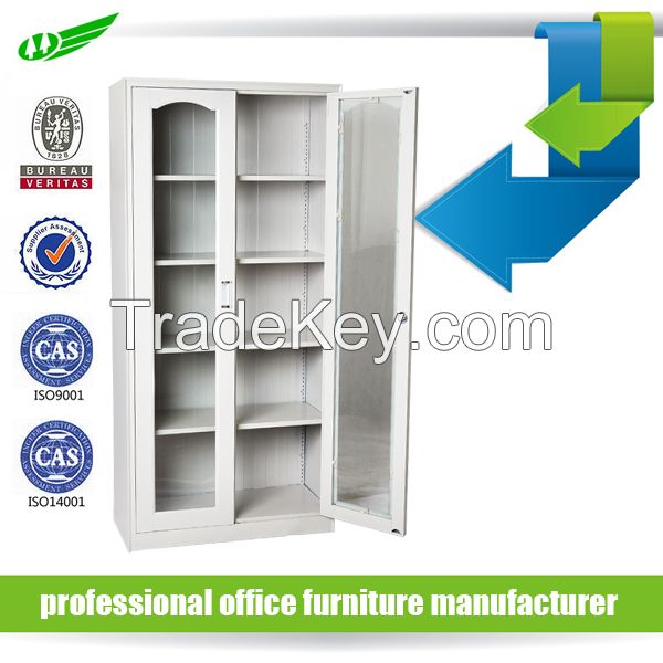 Factory Price office two glass doors metal storage filing cabinets with shelves