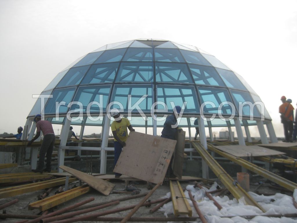 light weight steel structure dome building with tempered glass