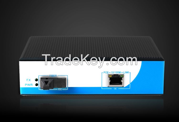 10/100Mbps industrial poe media converter/poe switch 1 single fiber port