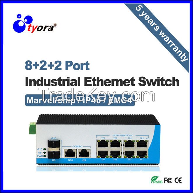 10/100/1000Mbps 8 port industrial poe switch 2 gigabit Ethernet port combo with 2 gigabit sfp port