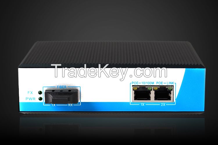 10/100Mbps 2 port  industrial poe media converter/poe switch 1 single fiber port