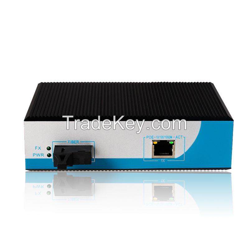 10/100/1000Mbps 2 port industrial poe media converter / poe switch 1 Gigabit dual Fiber port