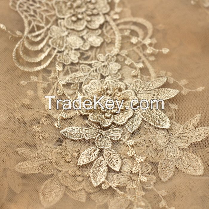 Gloden new design fashion elegant beautiful embroidery dress 3d lace f