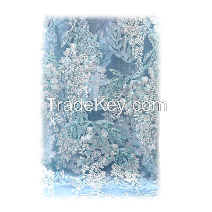 New fashion laser cut embroidered 3d flower lace fabrics with bead
