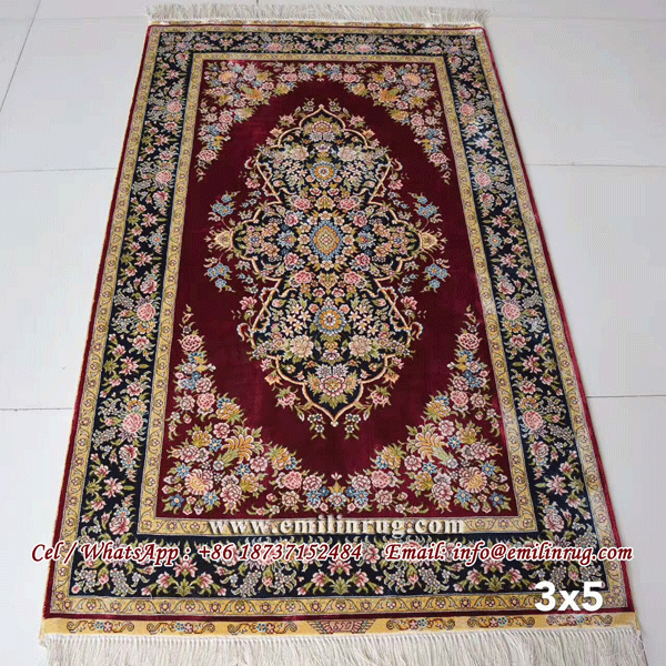 3x5 Red Handmade Kashmir Silk Rugs Carpets