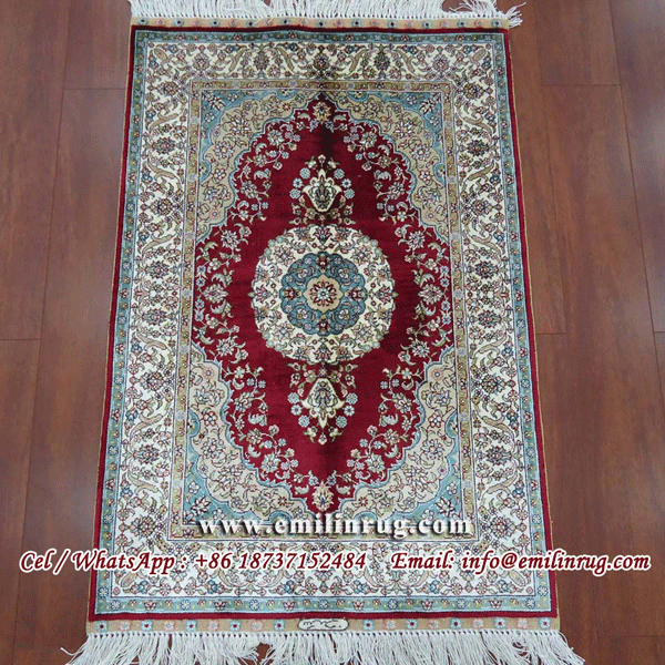 Red Handmade Hand Knotted Oriental Persian Design Pure Silk Carpets Rugs