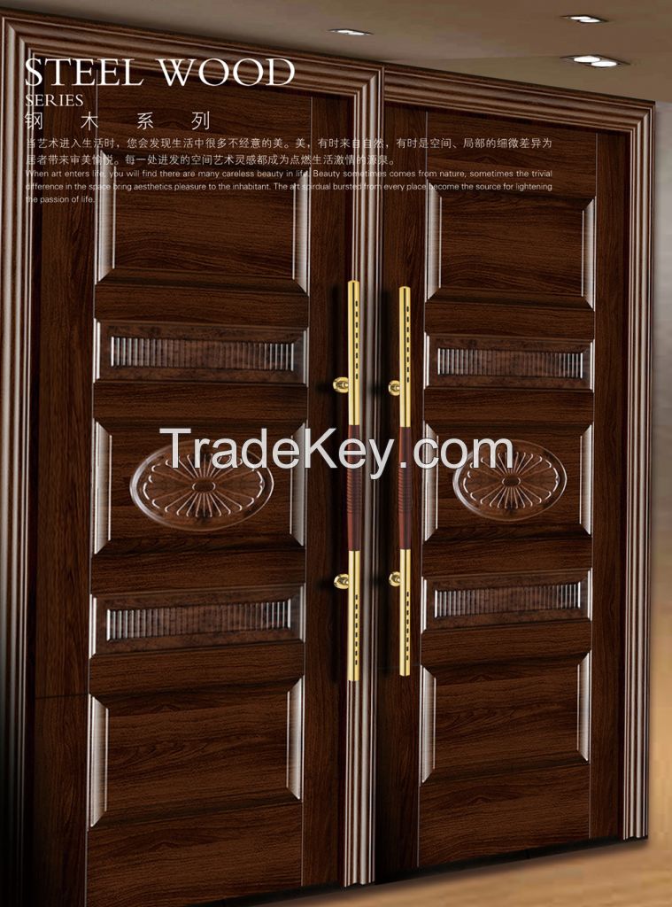 Steel and wood combinsed with the material of the door handle