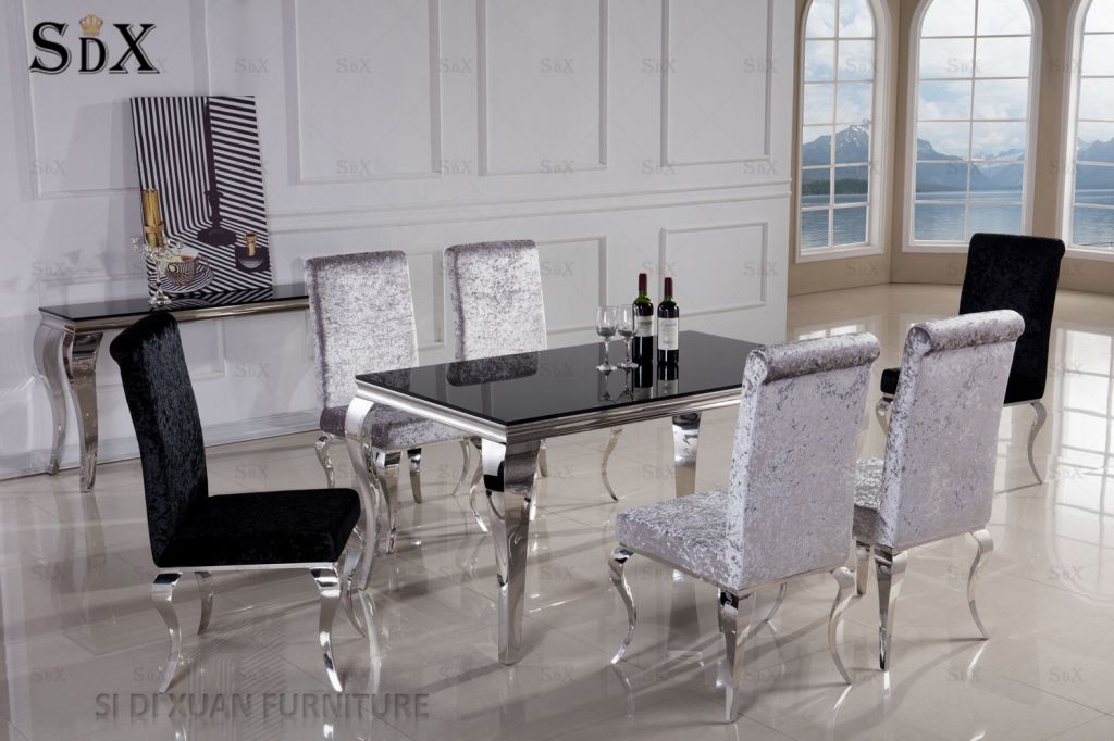 Dining Room Furniture Tempered Glass Top Stainless Steel Dining Table