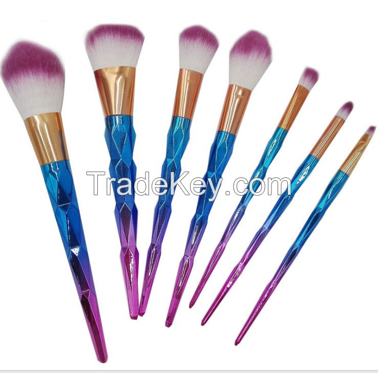 Professional 7PCS Color Mermaid Diamond makeup brushes Eyebrow Eyeliner Blush Blending Contour Foundation Cosmetic Makeup Brush Set DHl Ship