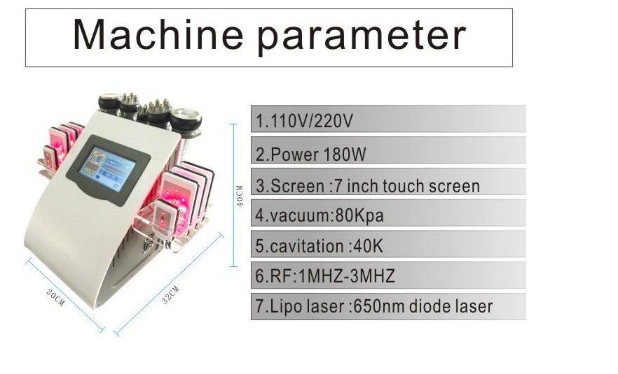 Ultrasonic Cavitation Machine Lipo Laser+ Cavitation+RF+Vacuum/ RF Cavitation Vacuum Lipo Laser Slimming Machine