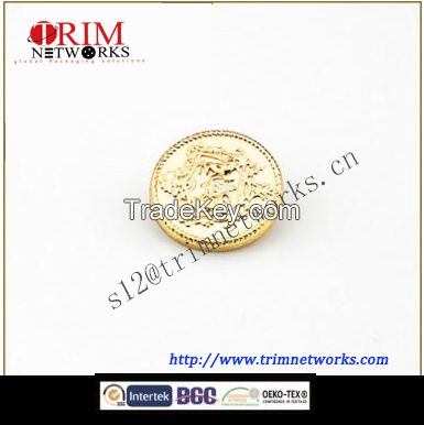 Alloy shank metal fashion button maker 20 MM HVS gold embossed face with double horse pattern garment button