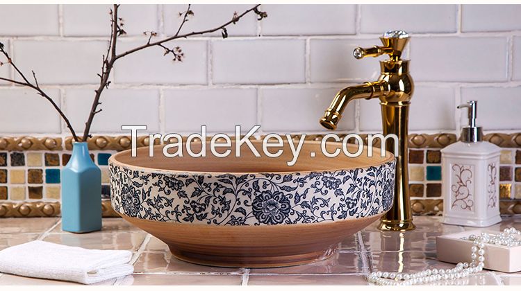 Jingdezhen Gucheng Luxury Vanity Modern Artistic Bathroom Round Ceramic Vessel Sink Art Basin