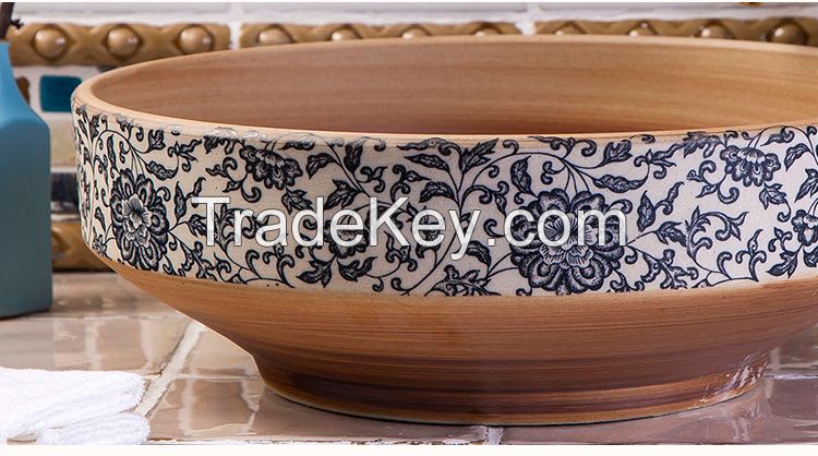 Jingdezhen Gucheng Luxury Vanity Modern Artistic Bathroom Round Ceramic Vessel Sink Art Basin