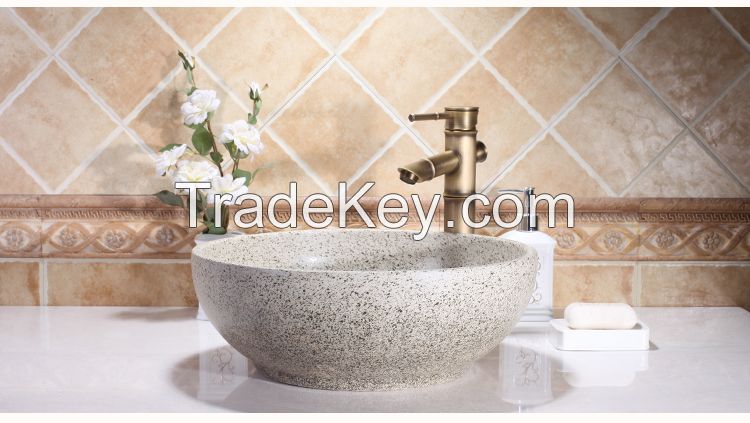 Jingdezhen Gucheng European Style Handmade High-end Classical Bathroom Round Ceramic Vessel Sink Art Basin