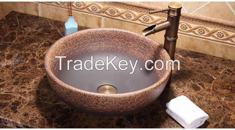 Jingdezhen Gucheng Modern Artistic Handmade Above Counter Without Faucet Bathroom Round Ceramic Vessel Sink Art Basin