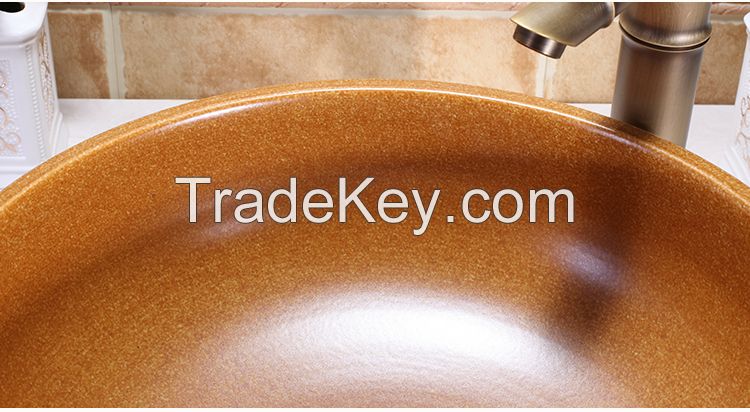 Jingdezhen Gucheng Restaurant Modern Luxury Above Counter Bathroom Round Ceramic Vessel Sink Art Basin