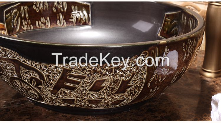 Jingdezhen Gucheng Hotel Modern Luxury Artistic Counter Bathroom Round Ceramic Vessel Sink Art Basin