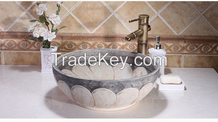 Jingdezhen Gucheng European Style Handmade Luxury Artistic Sanitary Ware Small Round Bathroom Ceramic Vessel Sink