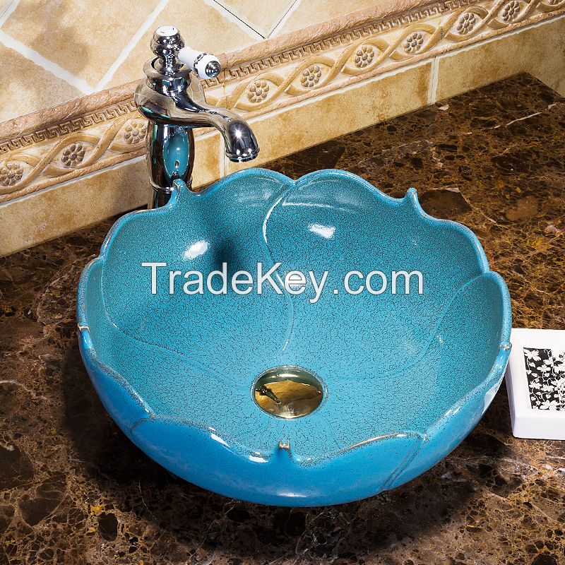 Jingdezhen Gucheng Kitchen Sanitary Ware Modern Above Counter Without Faucet Bathroom Round Ceramic Wash Vessel Sink Art Basin