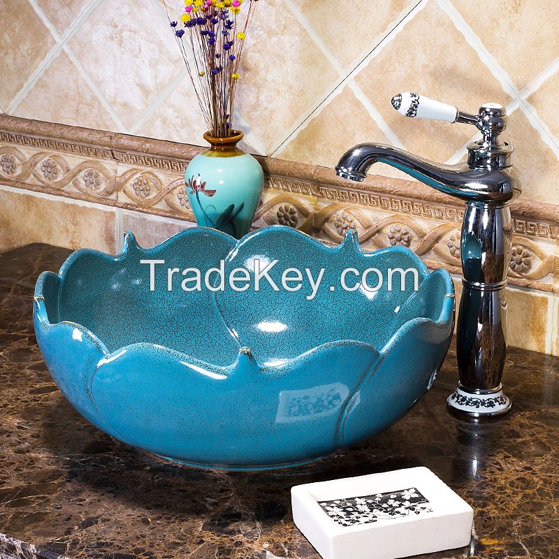 Jingdezhen Gucheng Kitchen Sanitary Ware Modern Above Counter Without Faucet Bathroom Round Ceramic Wash Vessel Sink Art Basin