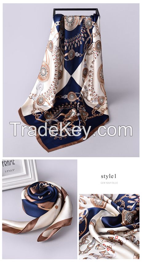 Scarf factory 90 x 90cm custom printed silk scarves ladies chain pattern pure silk square scarf