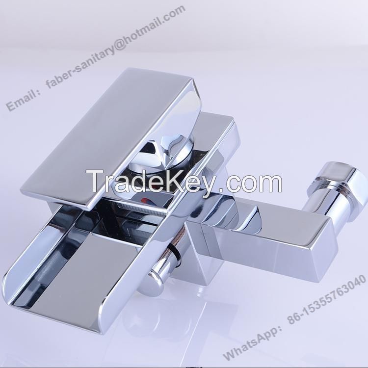 china wholesla brass basin waterfall faucet for bathroom, brass square waterfall wash basin faucet, bathroom square faucet