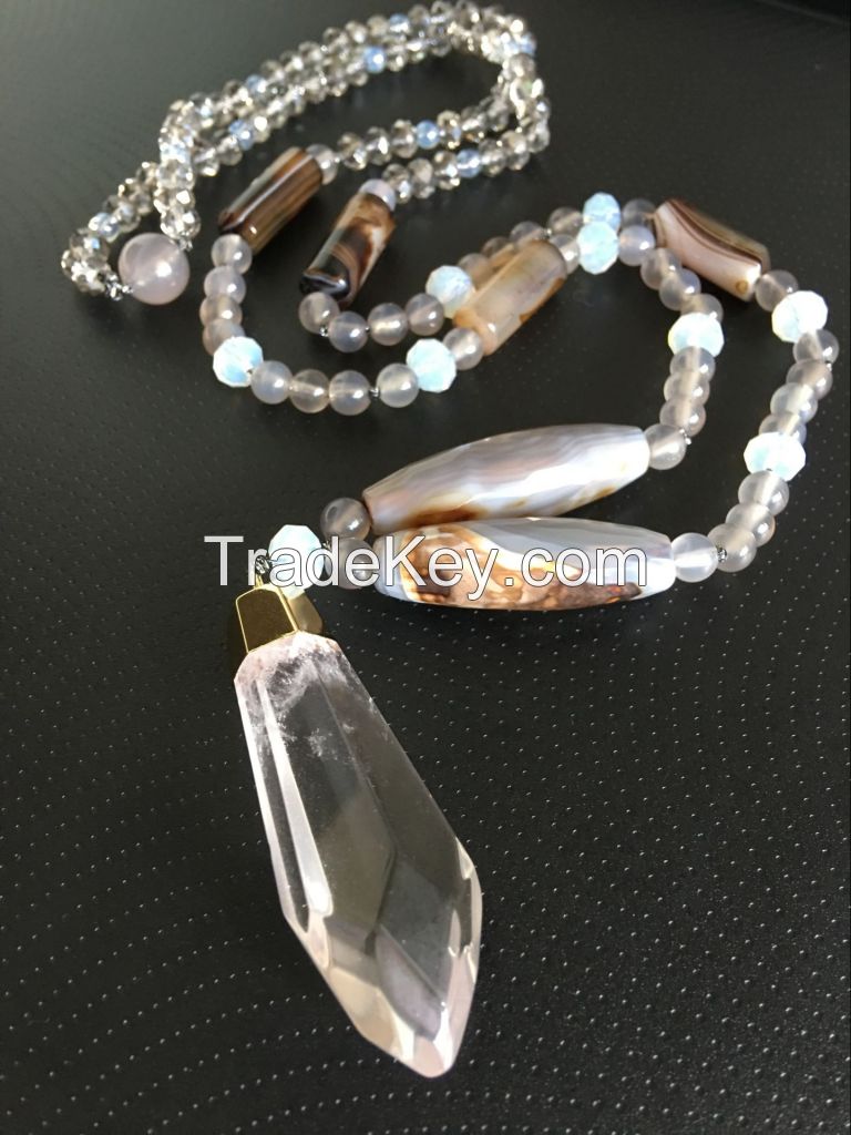 Fashion jewellery semi-gemstone Crystal Agate Necklace by handmade