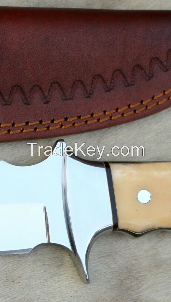 mktraders, custom handmade D2  tool steel skinner hunting knife with leather sheath