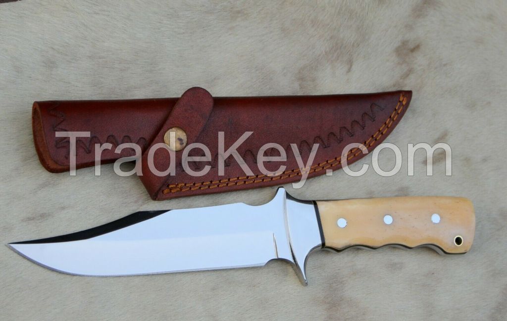 mktraders, custom handmade D2  tool steel skinner hunting knife with leather sheath