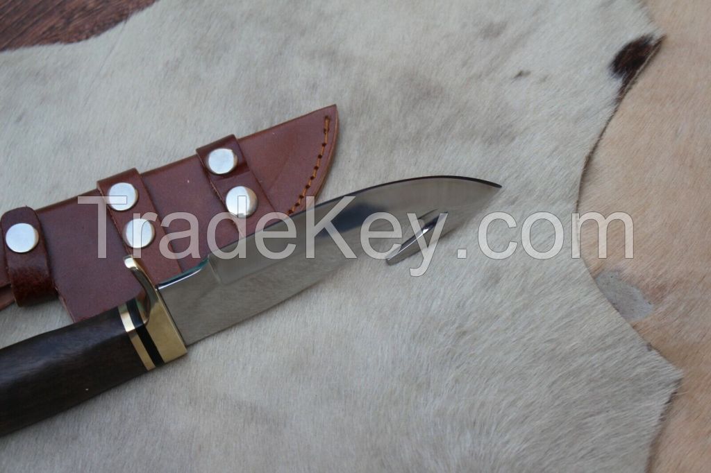 custom handmade 1095 high carbon steel mirror polish blade hunting/skinner gutt Hock knife with walnut wood handle