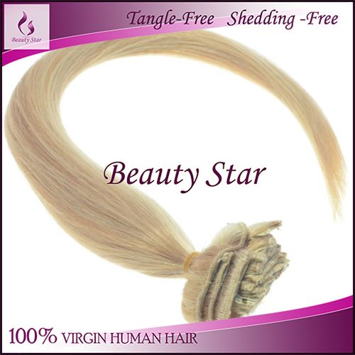 Clip in Hair Extension 18/613#, 100% Virgin Human Hair