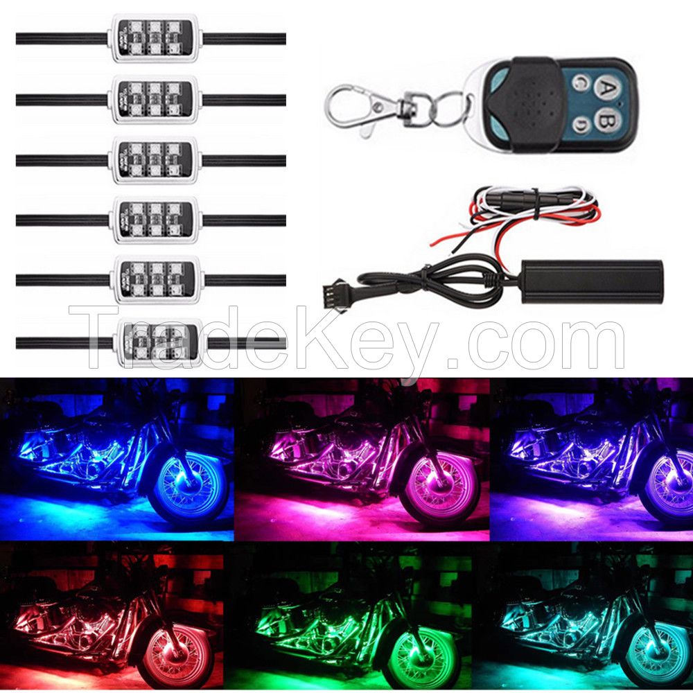 Motorcycle led lights-6PCS RGB LED-Control Car Light Atmosphere Strip Kits