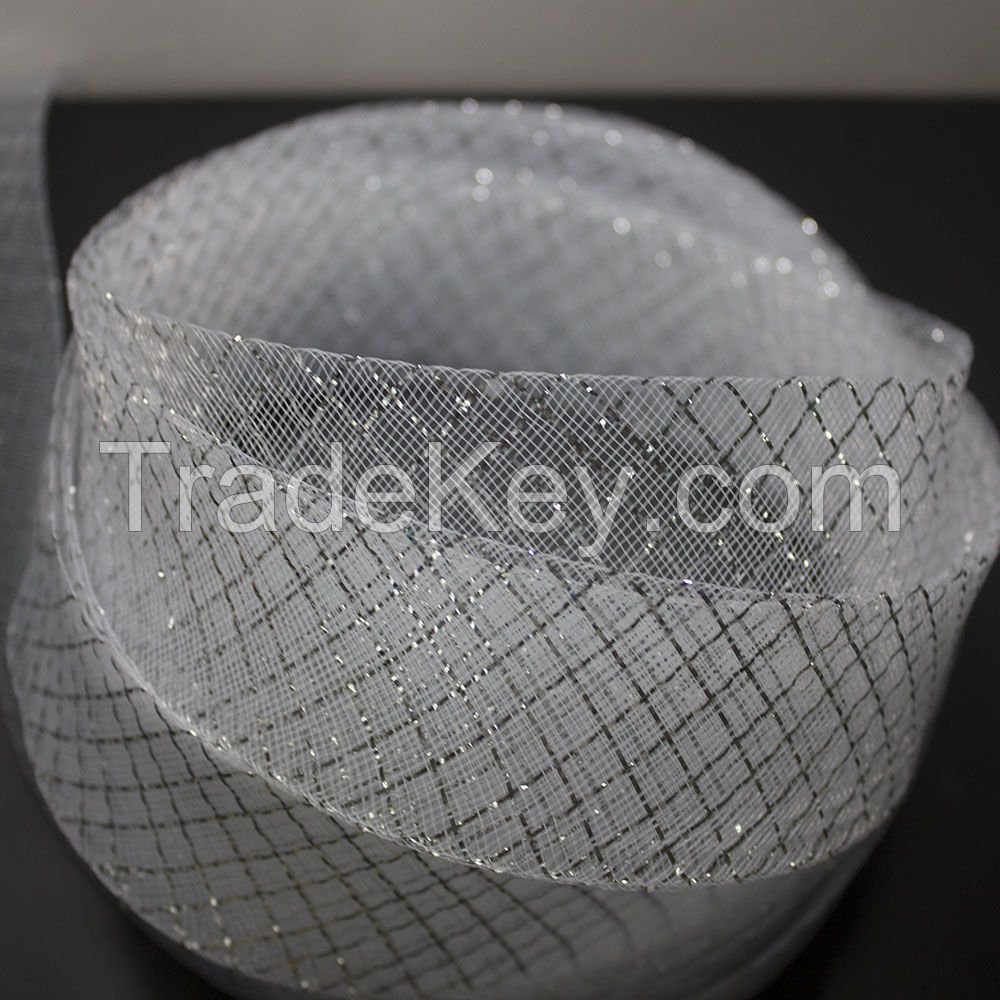 Silver metal thread horse hair braid crinoline for bridal dress and Modern latin dance dress