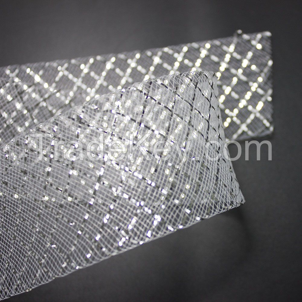 Silver metal thread horse hair braid crinoline for bridal dress and Modern latin dance dress