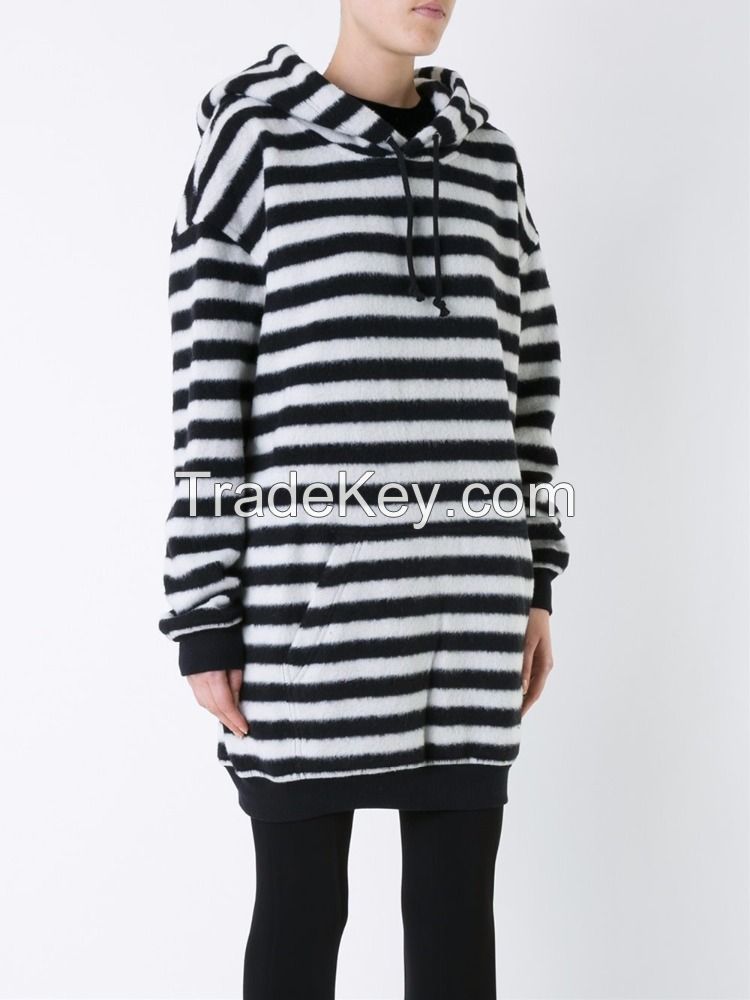 Custom Made lady Hoodie Sweater, Newest Design Plain Hoodies With Pocket Black and White Stripe Hoody Wool Women Oversized Hoodi