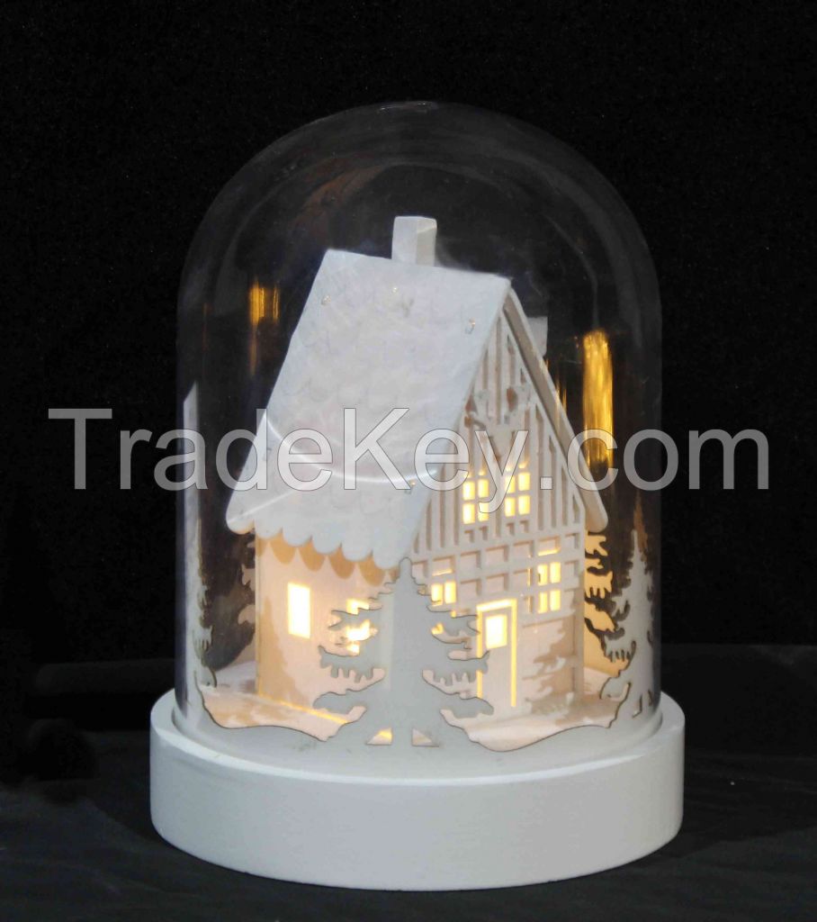 2017 new products Glass Dome light Wholesale with Wood House and Wood