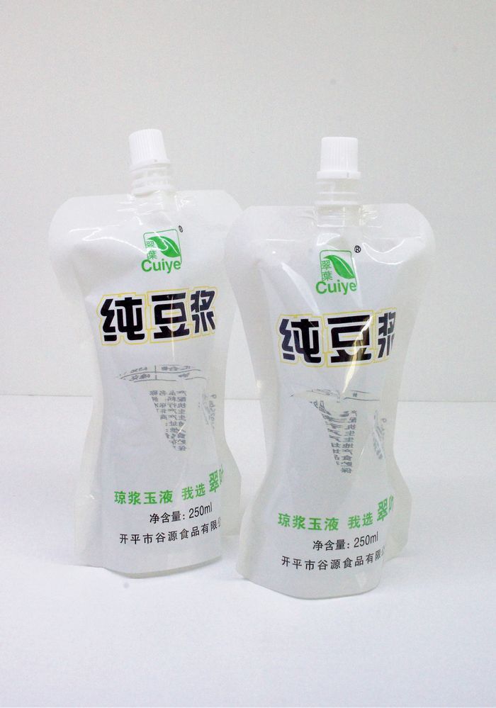 Bean juice, soybean milk, coconut milk packaging custom-shaped stand up spout pouch
