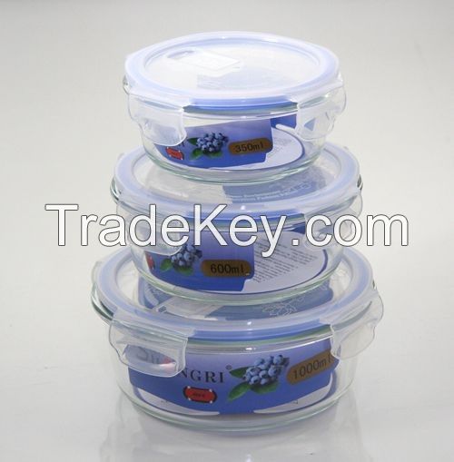 borosilicate glass food storage container with air vent-round