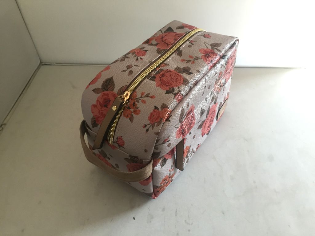 PVC cosmetic bag with vintage floral pattern