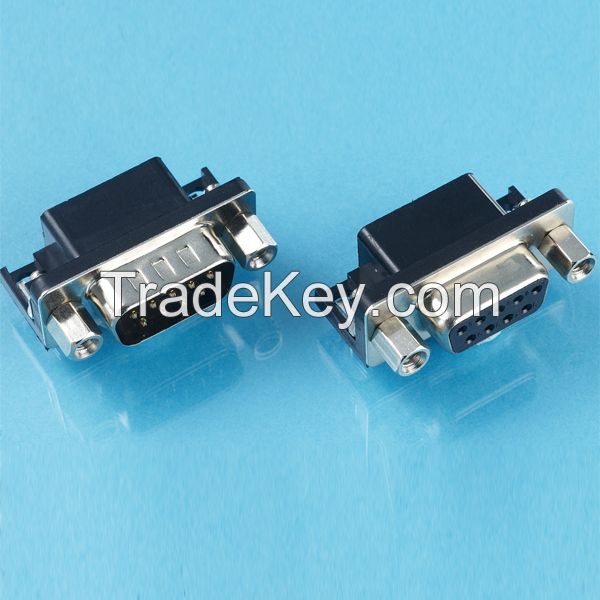 D-sub connector with 9 15 25 37 contacts male and female solder dip right angle idc type