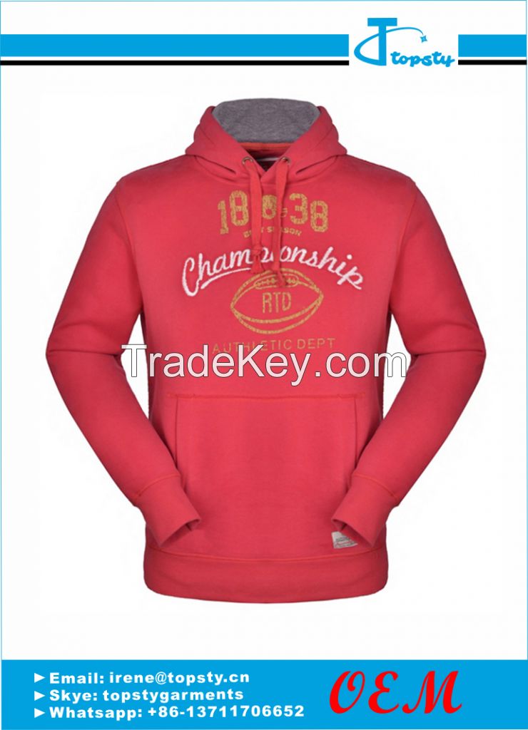 Customized men's pull over fleece hoodies