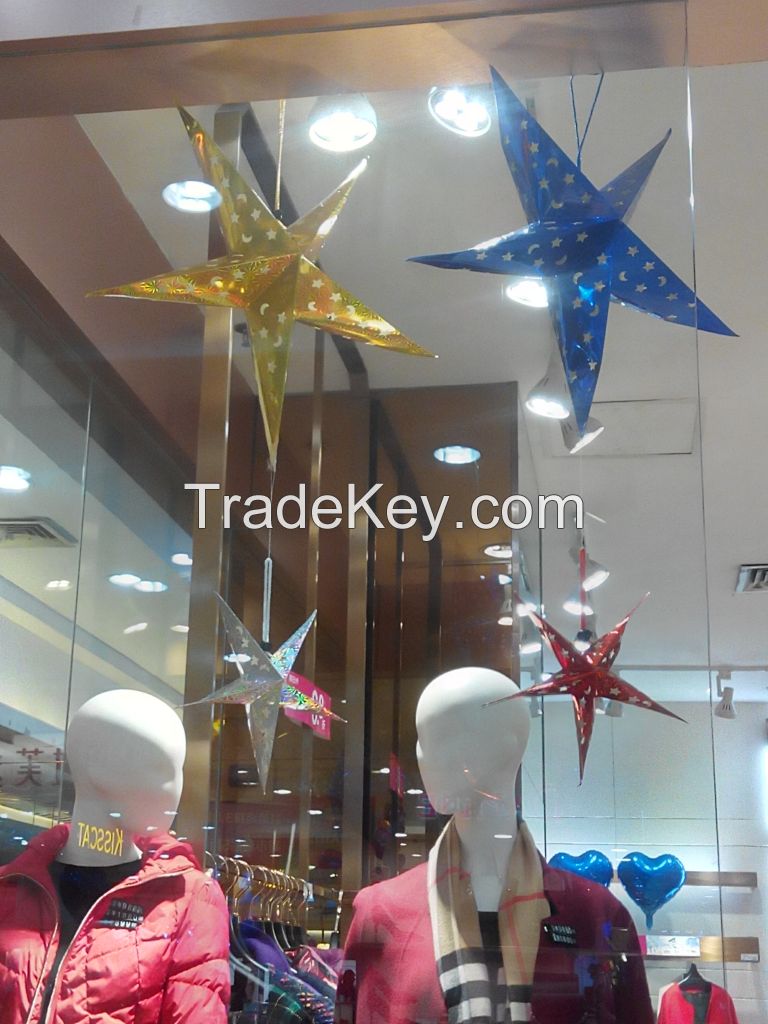 The shape of star and diamond hanging decorations of the ceiling, party suppliers, kid's favorite