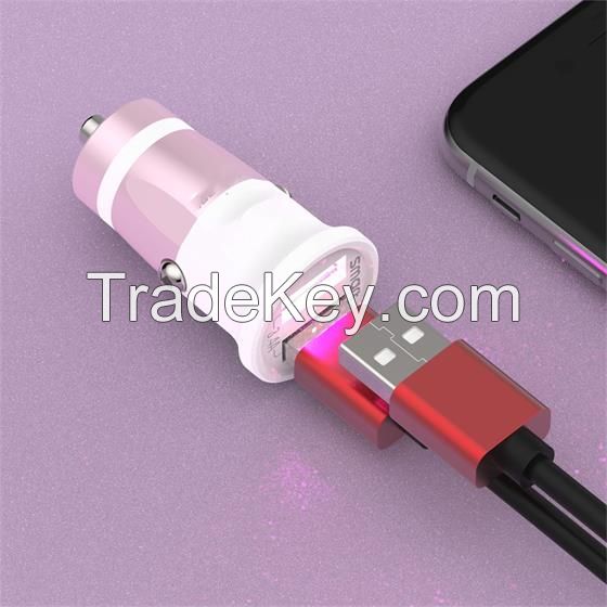 Cell Phone Accessory 5V 3.4A 17W Double USB Port Smart Phone Wholesale Micro USB Mini Cute Car Charger