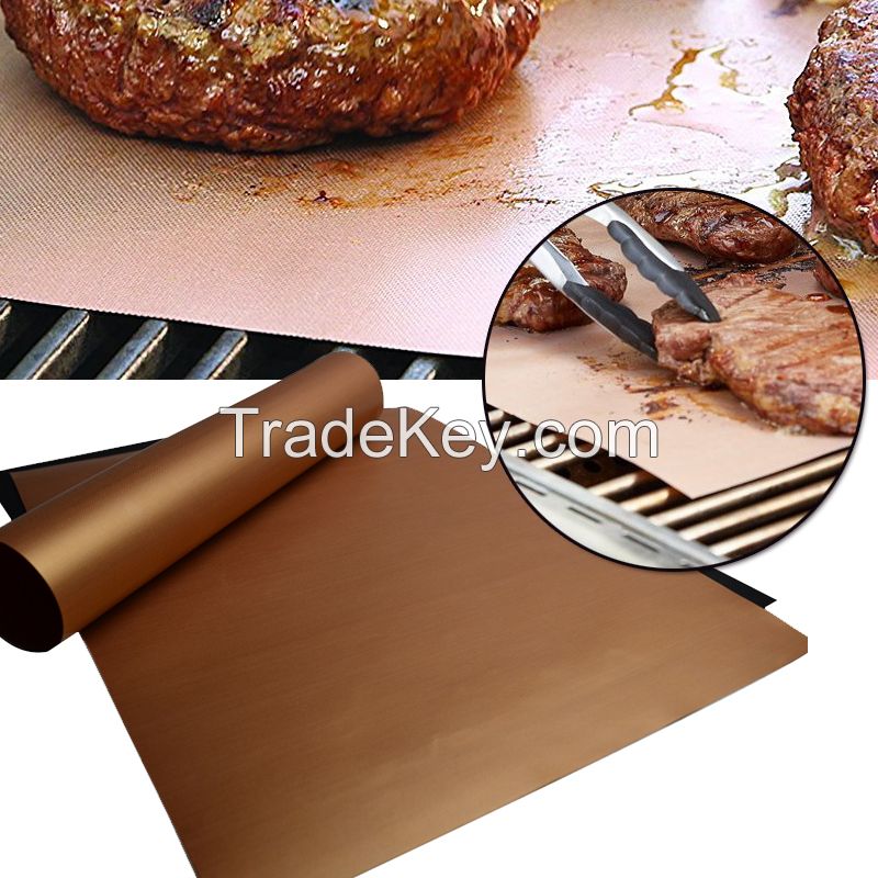 Copper Non Stick BBQ Grill Mat Teflon Oven Liner