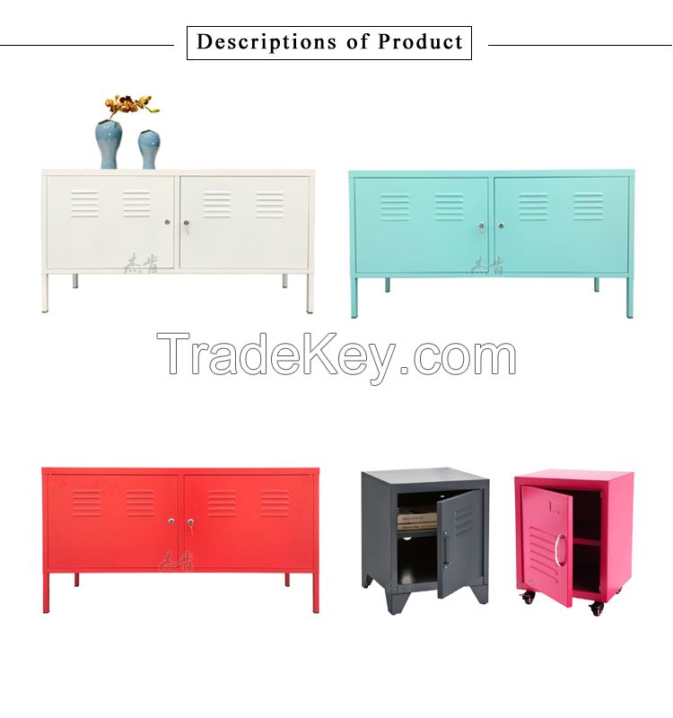 Living room furniture Red white Pink black grey Modern Metal two doors steel TV Stands cabinet 